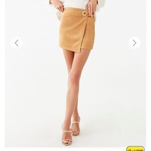 Tan faux suede asymmetrical mini skirt